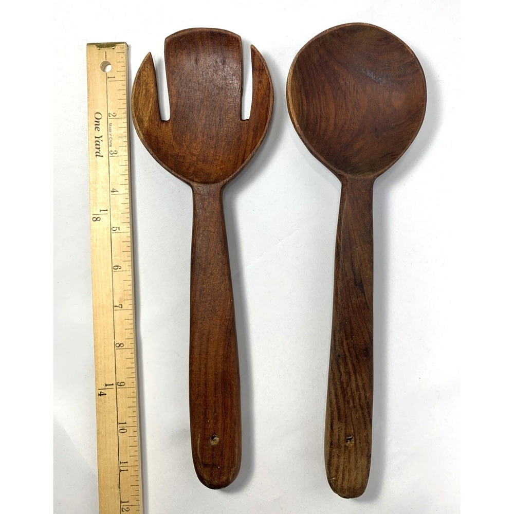 Wood Utensils Kitchen Wall Decor Salad Set Fork Spoon Vintage Country Rustic 12"